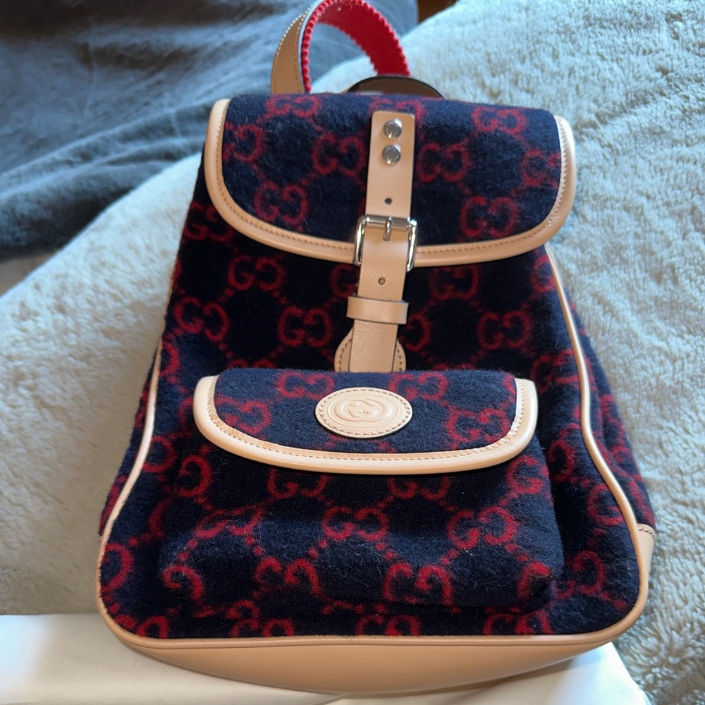 Gucci wool children’s pocket flap backpack GG wool